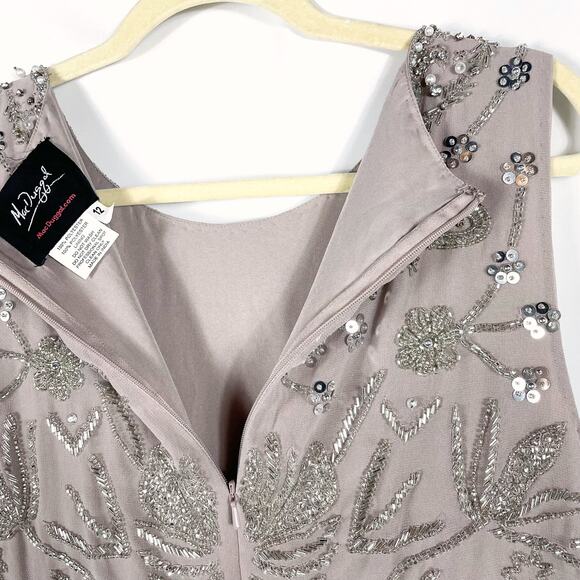 Mac Duggal Cocktail Dress 10741 Lilac Midi‎ Beaded Sequin Sheath Sleeveless - Picture 13 of 13